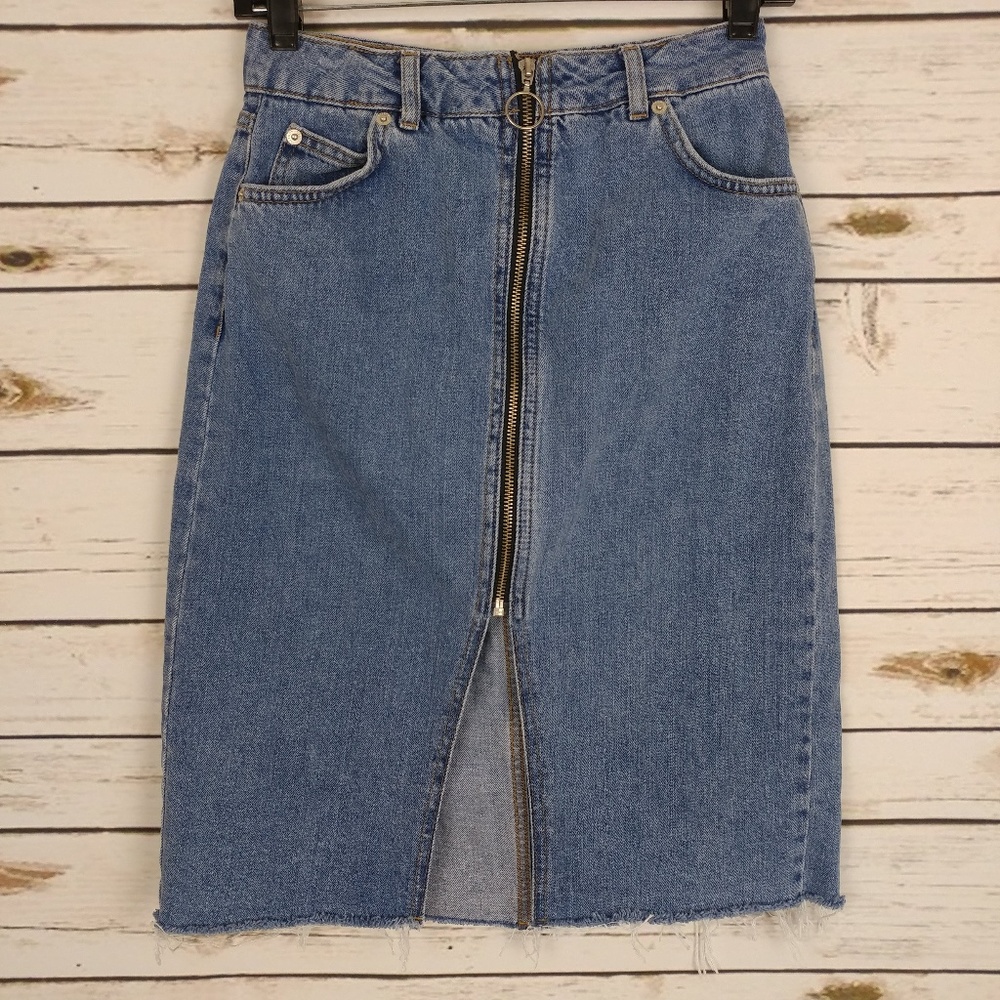 Topshop Women's Moto Jean Skirt Denim Zip Front